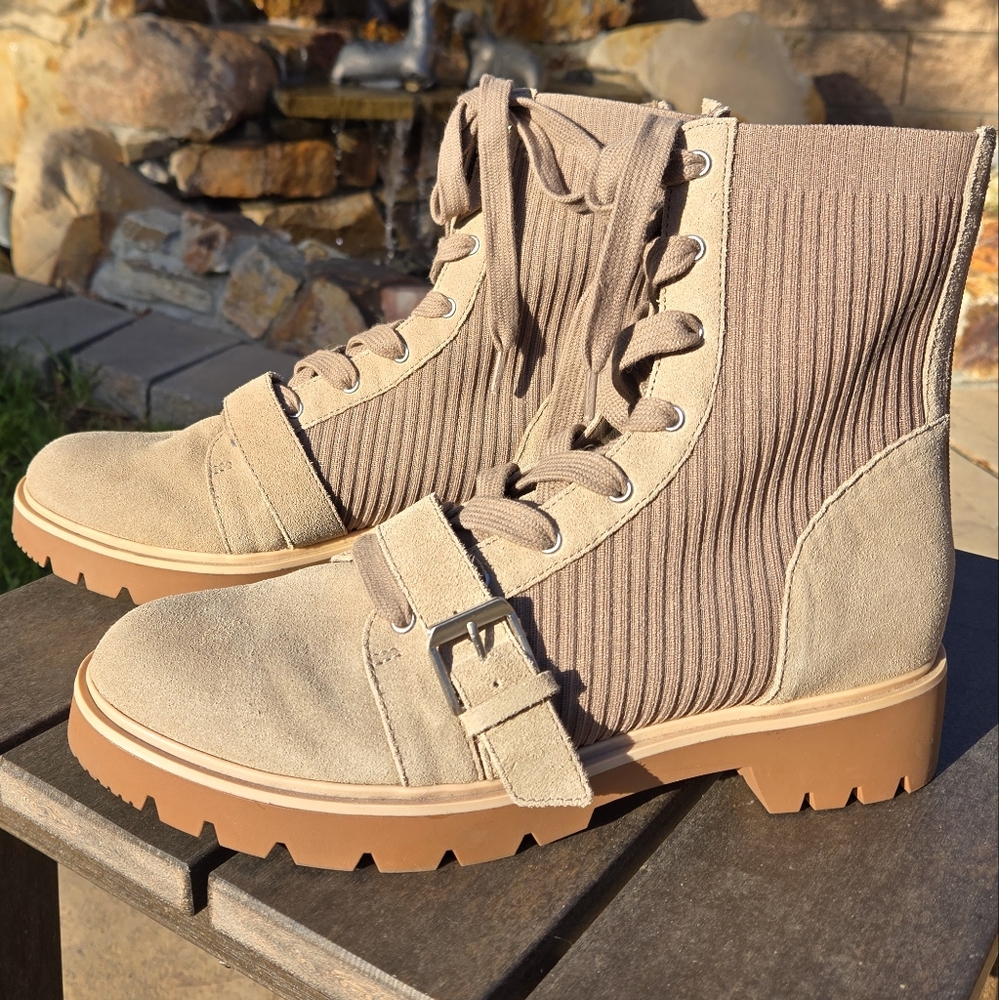 NWT Tan Combat Moto Boots with Rugged Sole